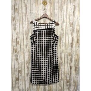 Chaps Black & White Sleeveless Sheath Dress Striped Check Women's 12 EUC